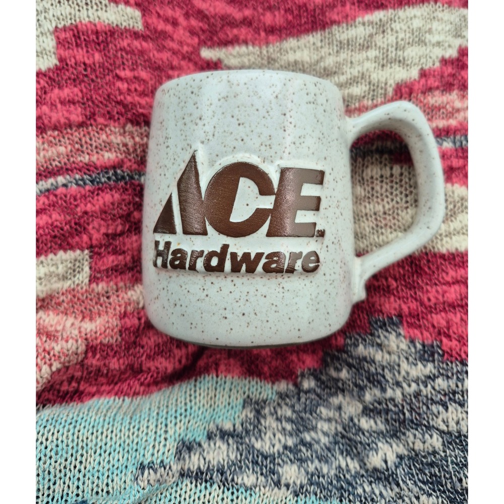 Ace Hardware Vintage Stoneware Coffee Mug Speckled Advertising Logo Collectible